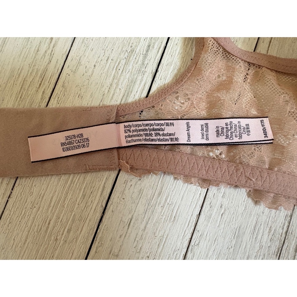 Victoria's Secret Dream Angels Lined Demi Bra 34DD Dusty Rose Lace Trim - Picture 4 of 4